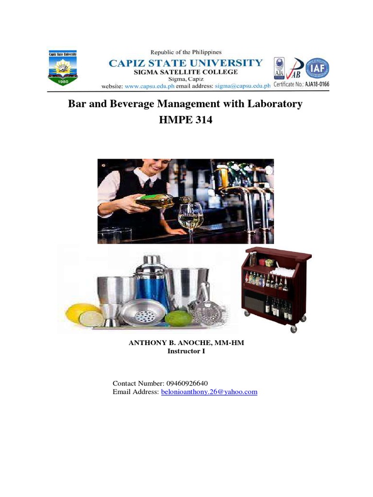Bar and Beverage Management With Laboratory HMPE 314 Contact Number