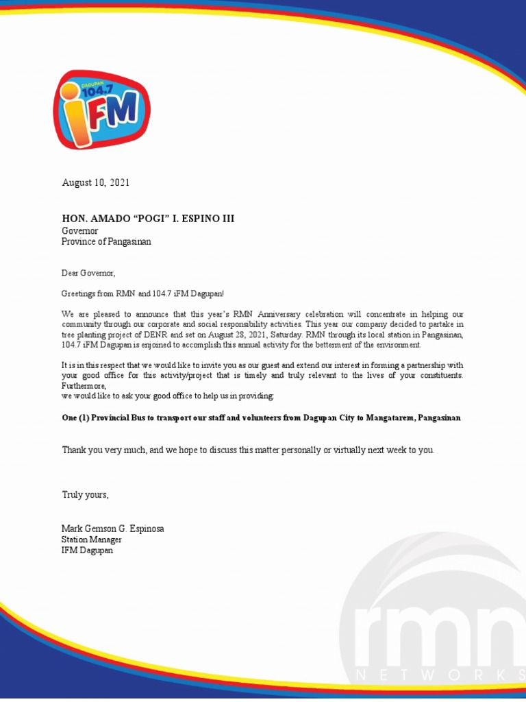 RMN - Letter For Sponsor | PDF | Social Science