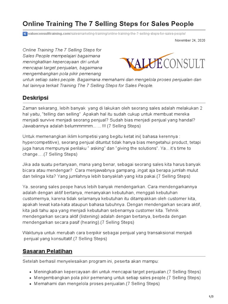 Online Training The 7 Selling Steps For Sales People Pdf