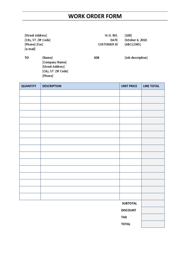 Work Order Form Template | PDF