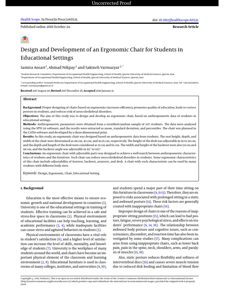 Design and Development of An Ergonomic Chair For S | PDF | Chair ...