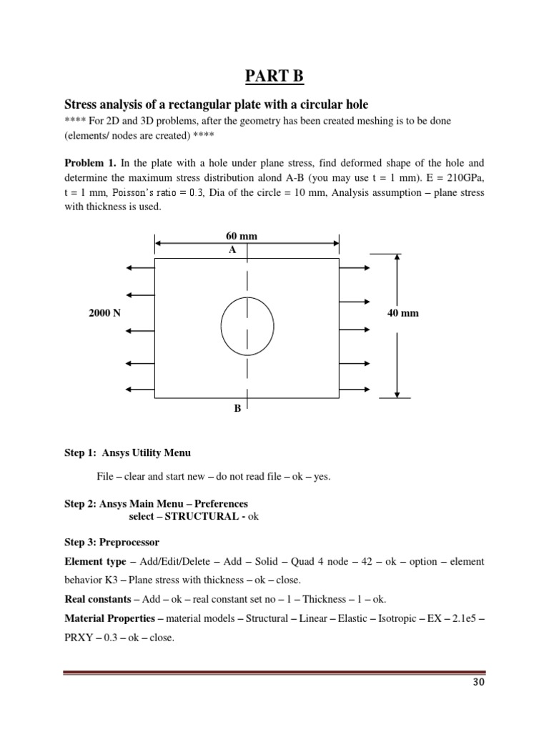 Part B: Stress Analysis of A Rectangular Plate With A Circular Hole ...