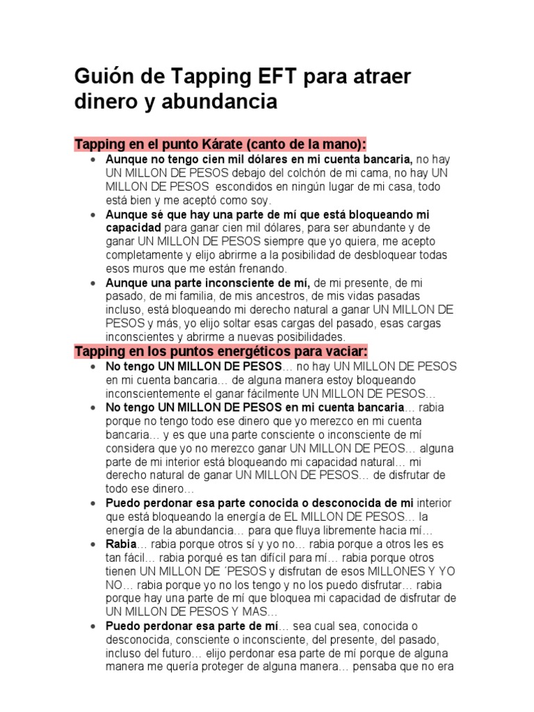 Guión de Tapping EFT para Atraer Dinero y Abundancia | PDF