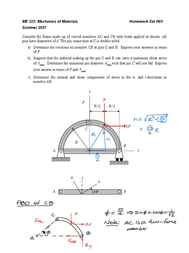 Fbdof Sino Fac Two Force: Me 323: Mechanics of Materials Homework Set ...