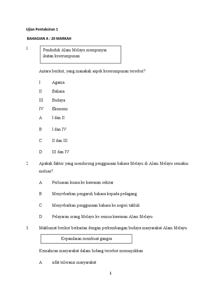 Ujian Pentaksiran 1 Sejarah Ting 2 Pdf