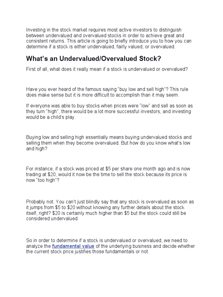 How To Tell Whether A Stock Is Undervalued or Overvalued PDF Price
