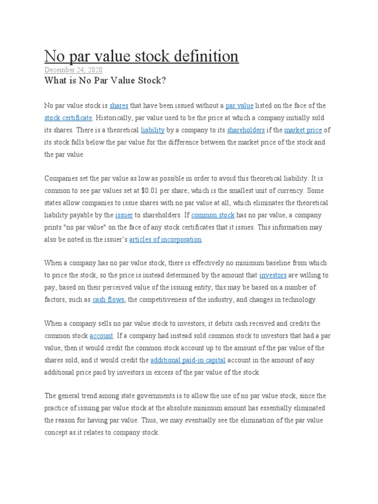 Understanding No Par Value Stock | PDF | Stocks | Par Value