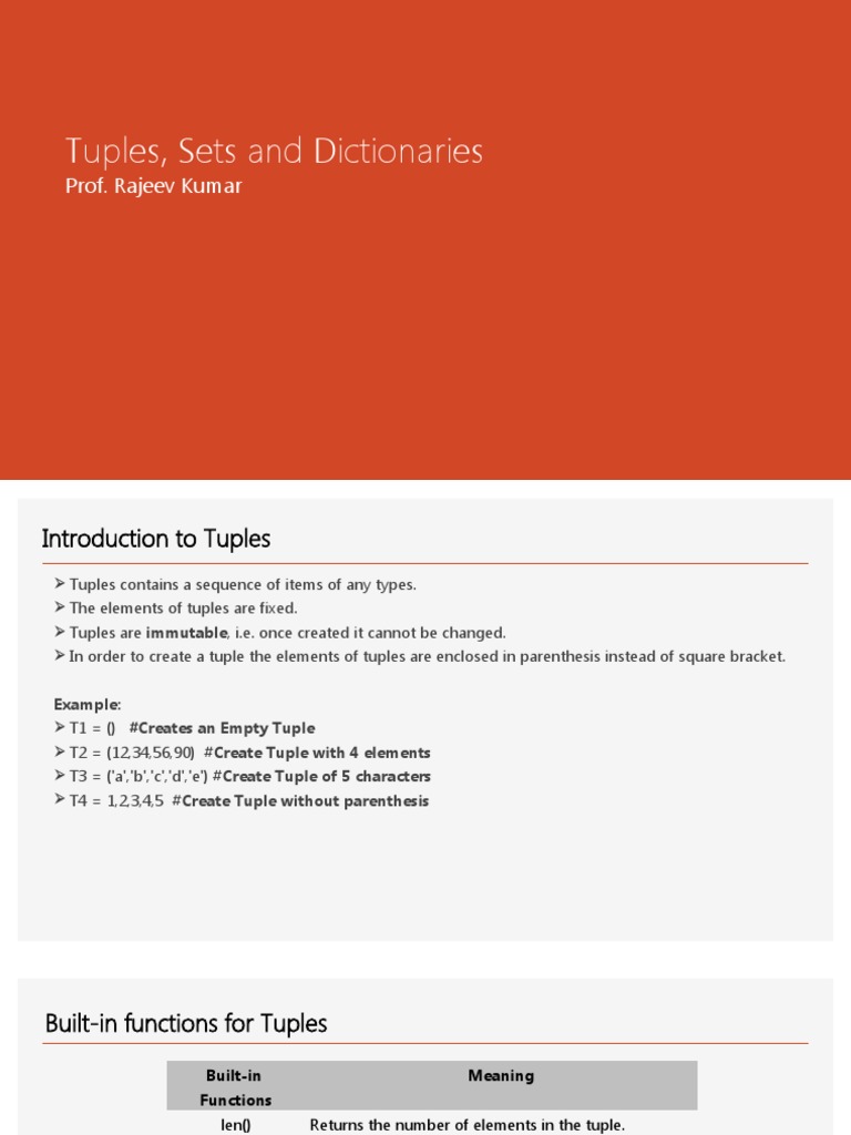Session 7, Ch9-Tuples, Sets and Dictionaries | PDF | Parameter ...