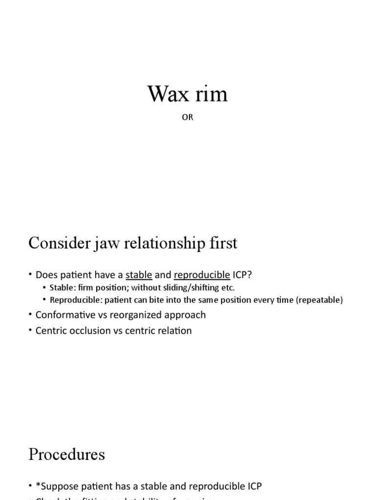 Wax Rim Procedures for Dentures | PDF