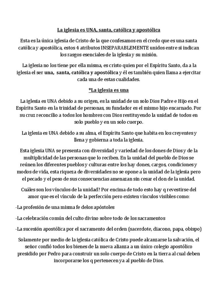 La Iglesia Es Una Santa Católica y Apostolica. | PDF | Cristo (título ...