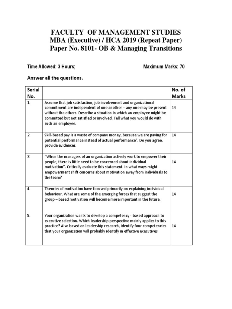 MBA Executive Paper: OB & Transitions | PDF