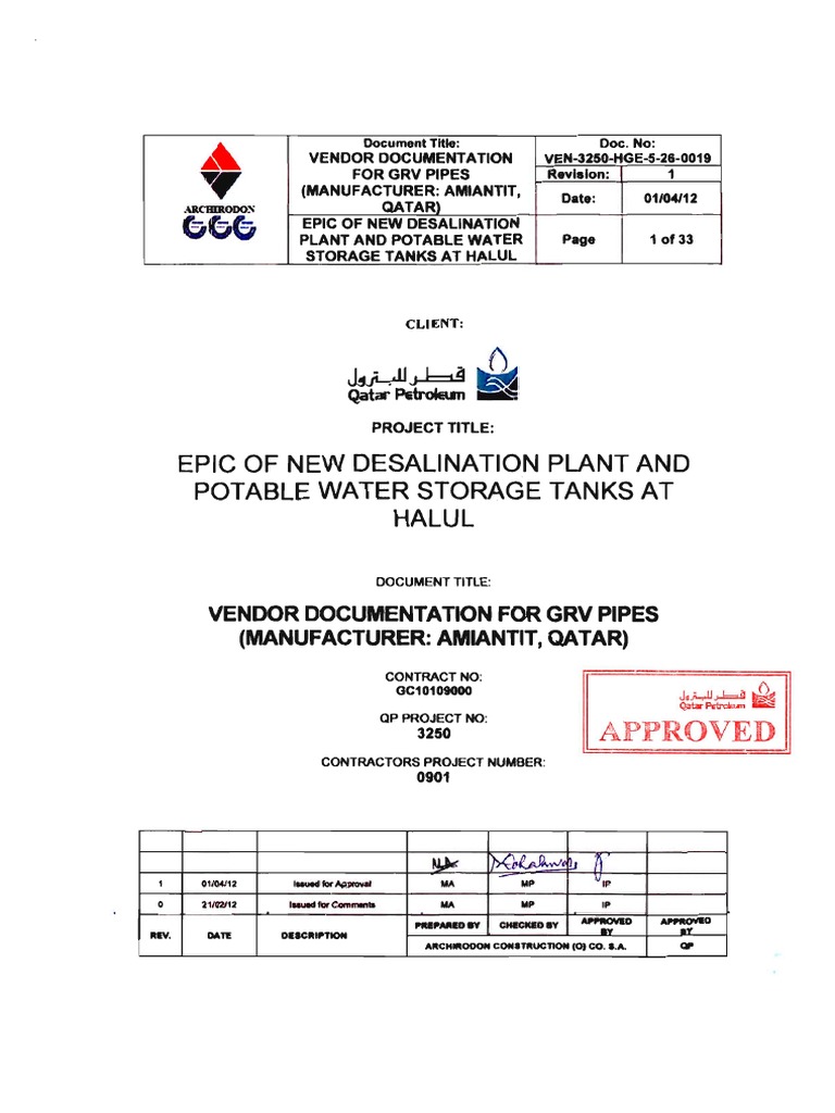 GRV Pipes Vendor Documentation | PDF | Fiberglass | Pipe (Fluid Conveyance)