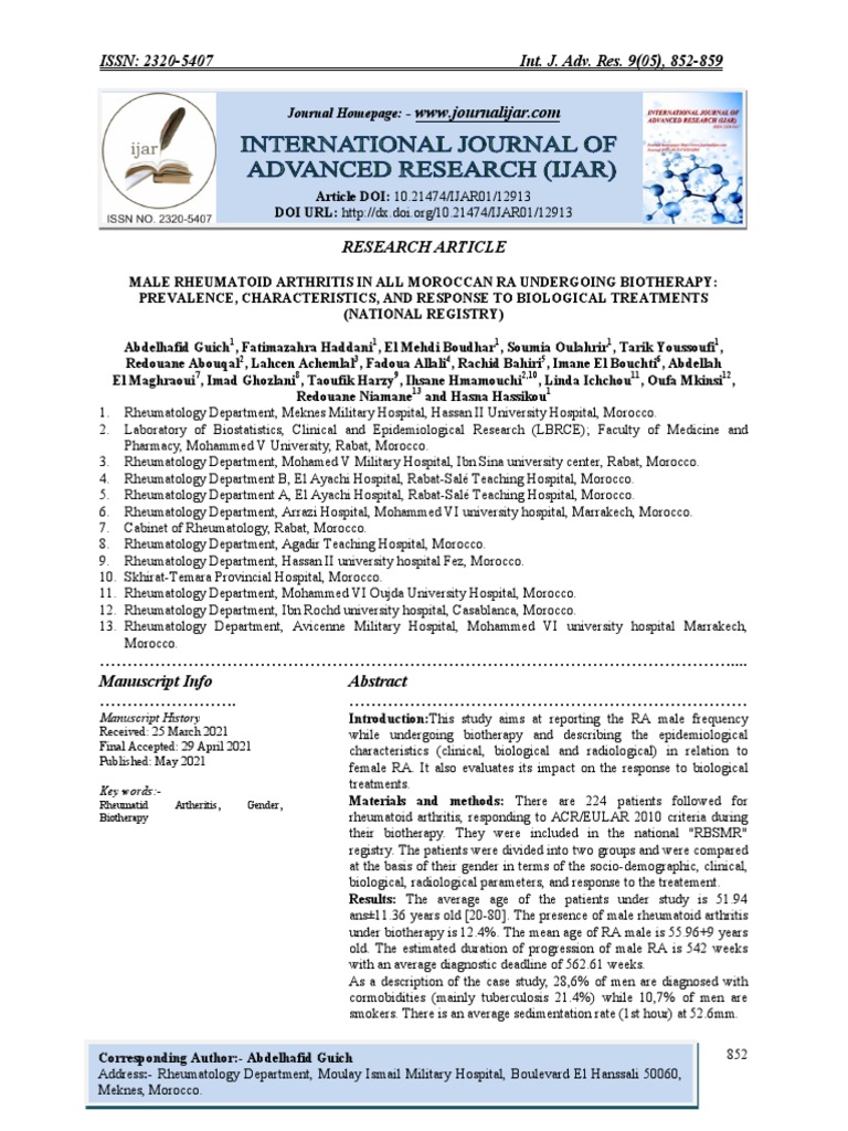 Journal Homepage Manuscript History PDF Rheumatoid Arthritis