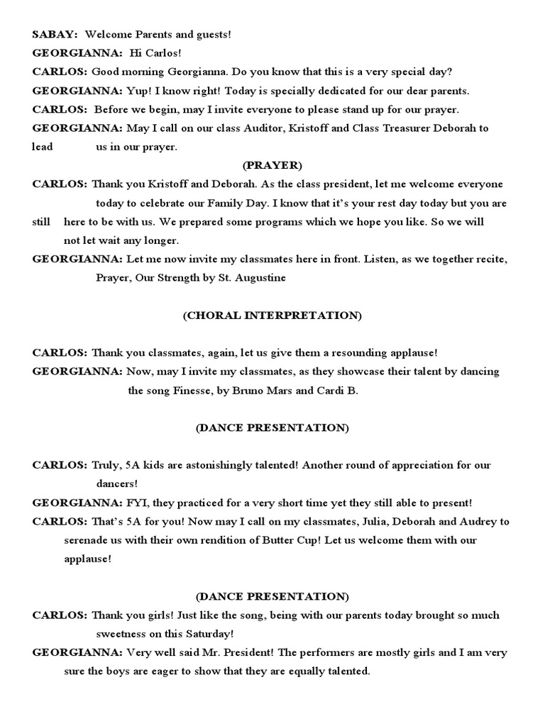 Parents Day Script | PDF