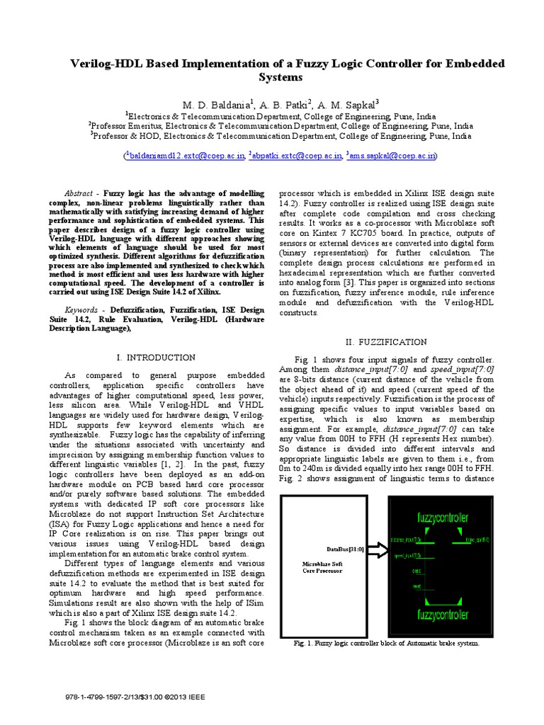 Verilog-HDL Based Implementation of A Fuzzy Logic Controller For ...