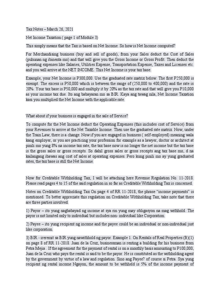 Income Taxation Notes For Finals | PDF | Taxes | Value Added Tax