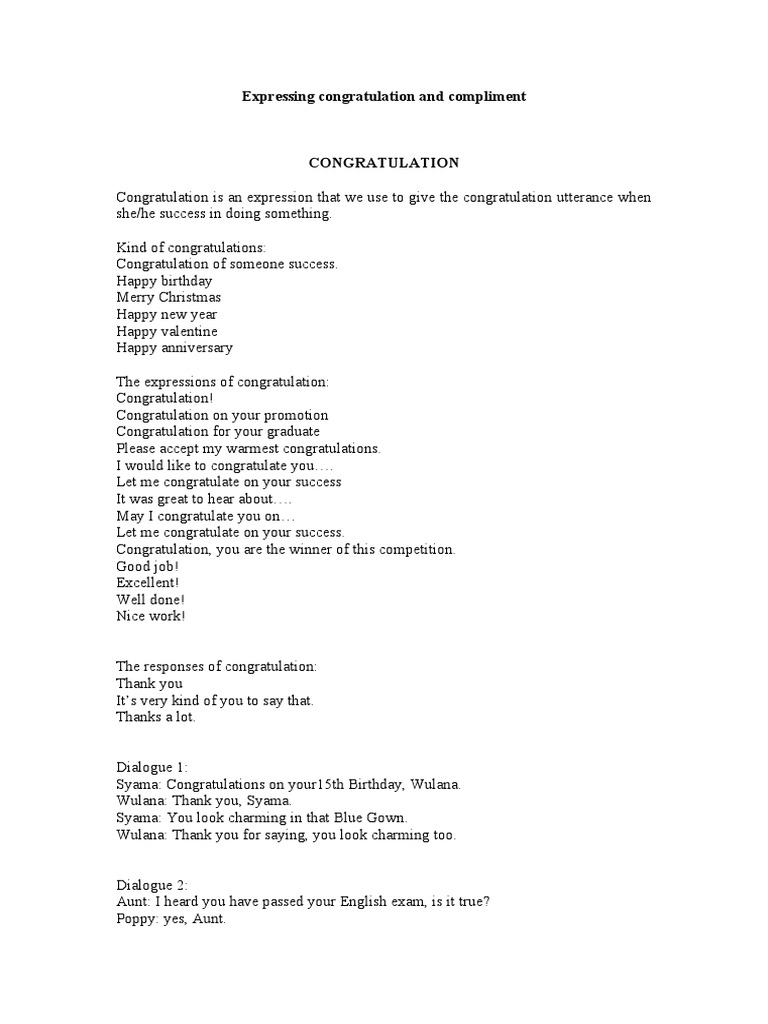 Expressions of Congratulations and Compliments | PDF