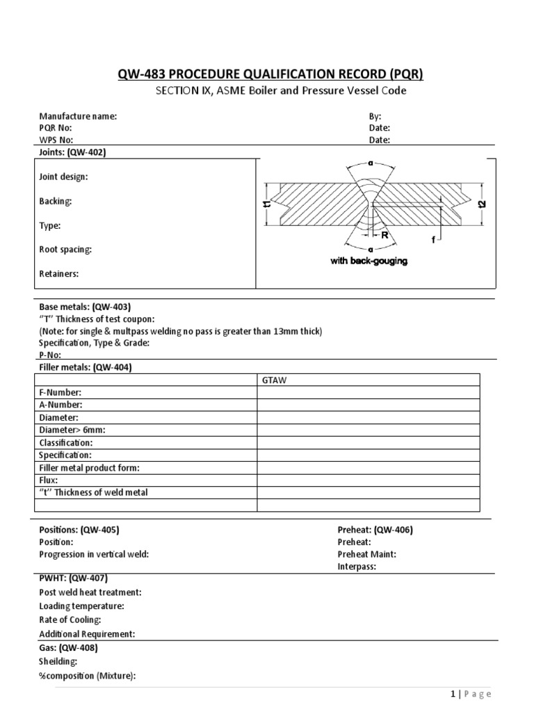 Qw483 Procedure Qualification Record (PQR) SECTION IX, ASME Boiler