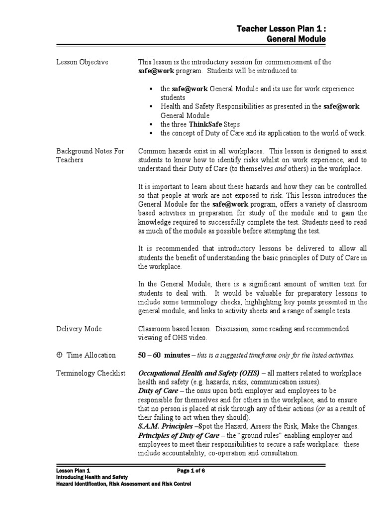 Preparing Students for Workplace Safety An Introduction to the SafeWork General Module PDF