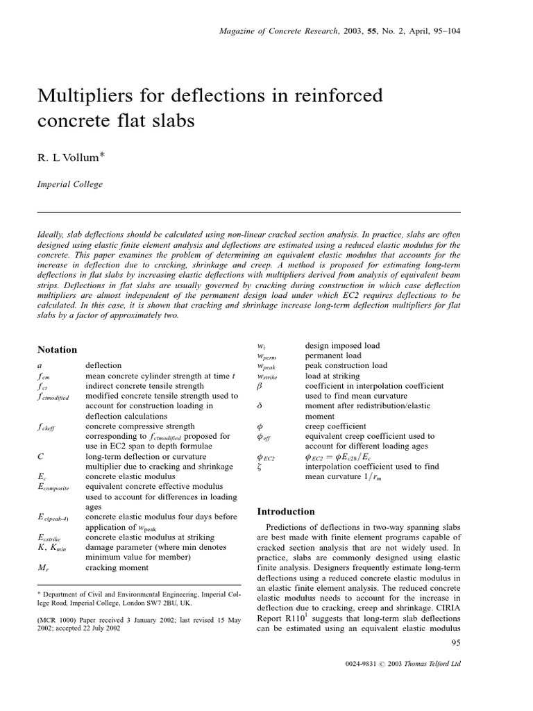Deflection Multipliers for Concrete Slabs | PDF | Young's Modulus ...