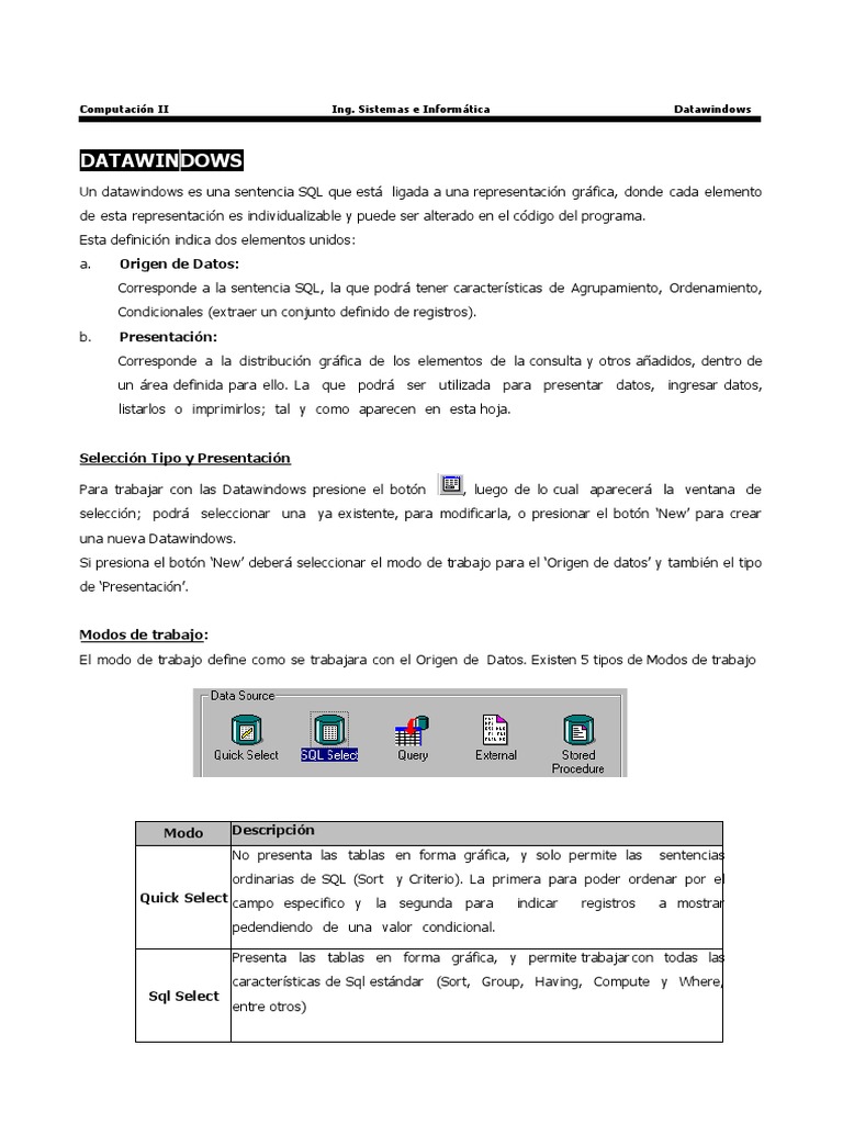 Introducción a Datawindows en SQL | PDF | SQL | Gestión de la información