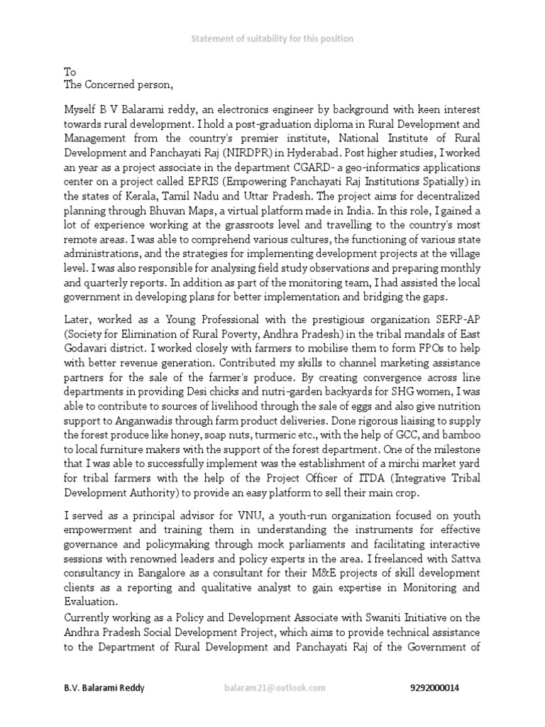 Balarami Reddy: Rural Development Expertise | PDF | Consultant
