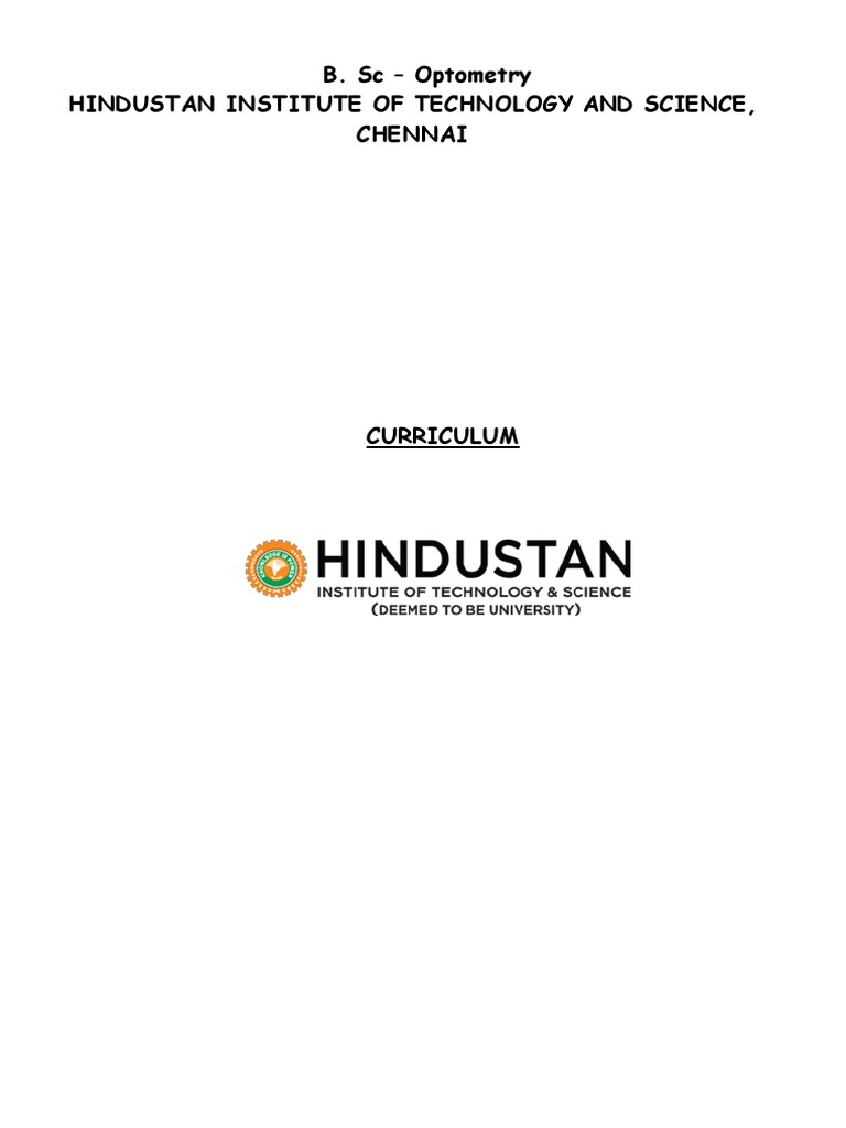 B.SC Optometry Syllabus PDF Optics Human Eye