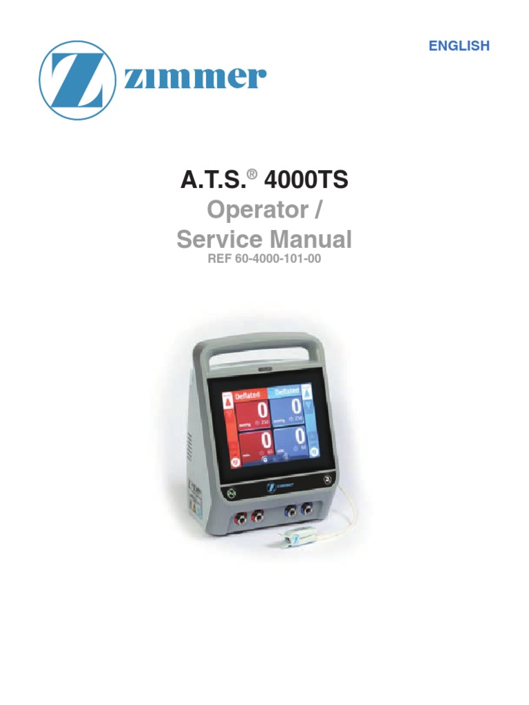 Zimmer Tourniquet Ats 4000 Operator Service Manual PDF Clinical