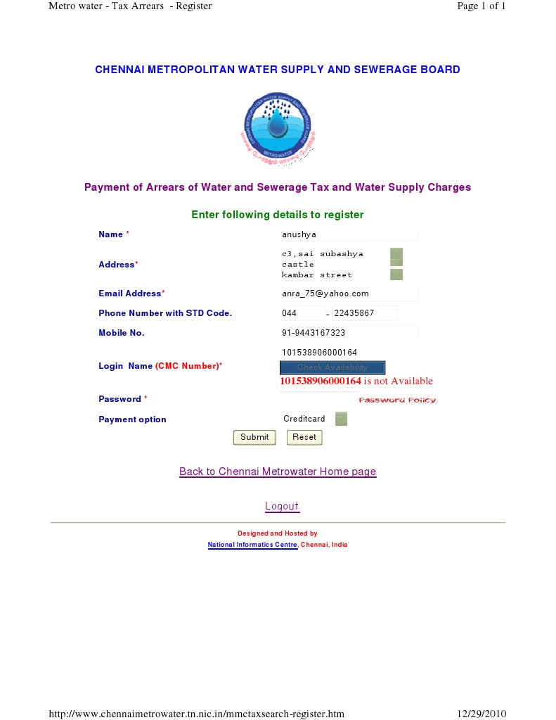 Water Tax Online Payment PDF Computing