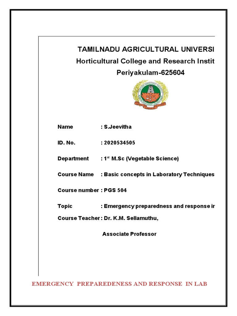 Emergency Preparedness and Response Procedures for the Laboratory