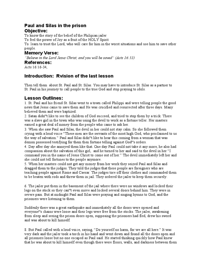 SS ST - Paul and ST - Silas in The Prison High School | PDF | Paul The ...