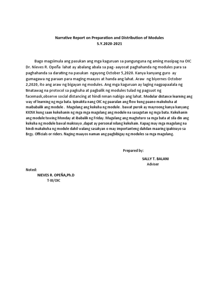 Narrative Report On Preparation and Distribution of Modules New PDF