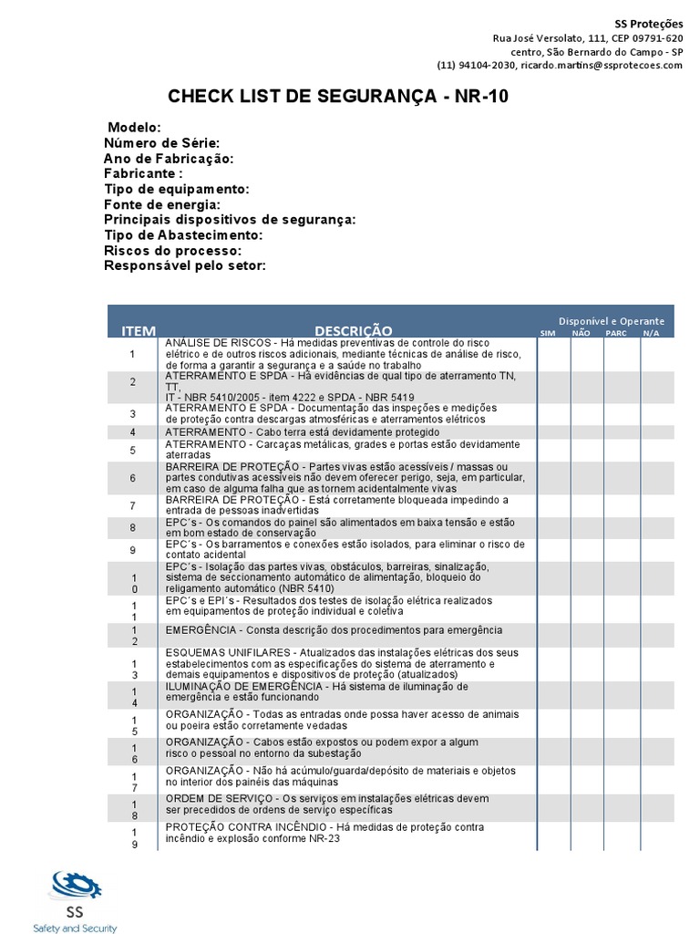 Check List de Segurança NR-10 | PDF | Engenharia Elétrica | Eletricidade