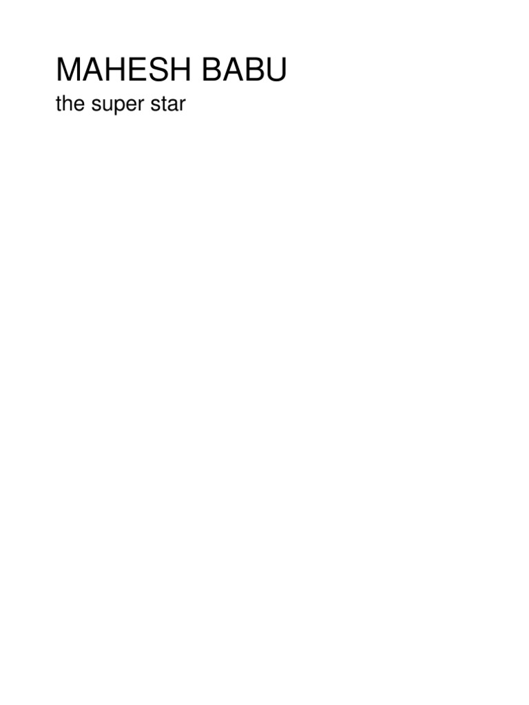 Mahesh Babu Super Star Cinema Of India Leisure