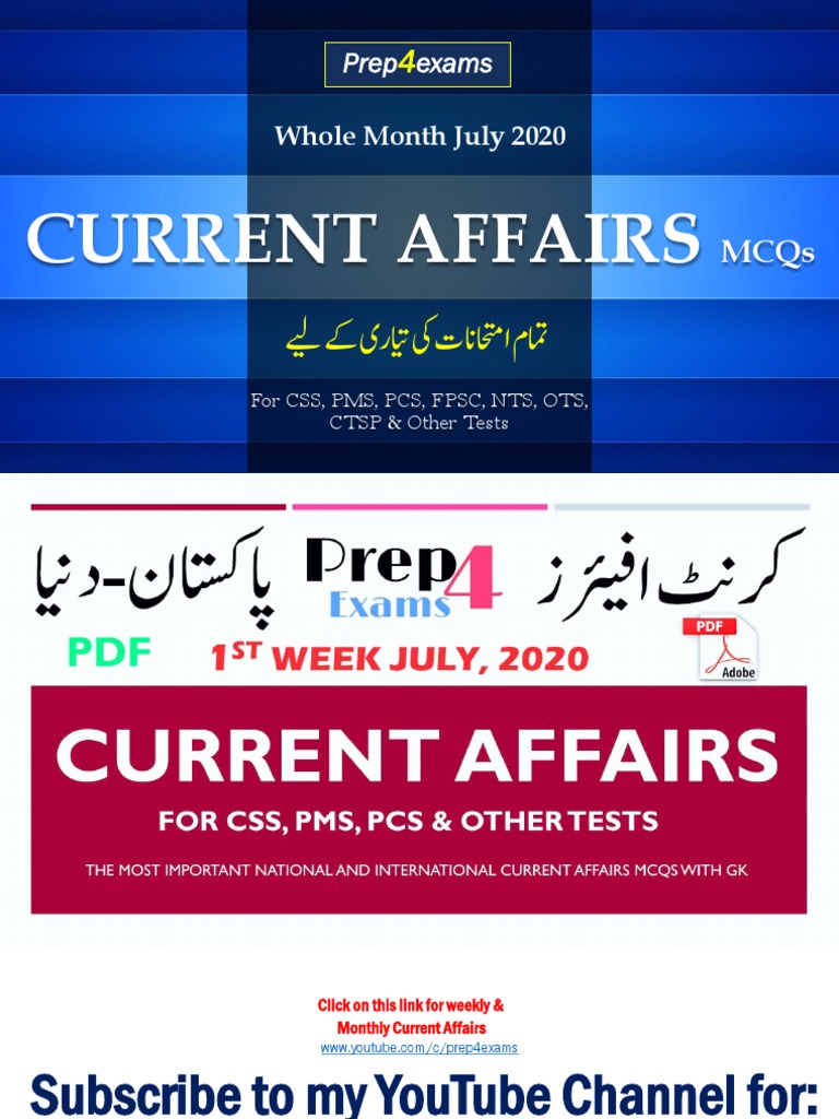 Whole Month July 2020 Current Affairs MCQs-Prep4exams | PDF | South