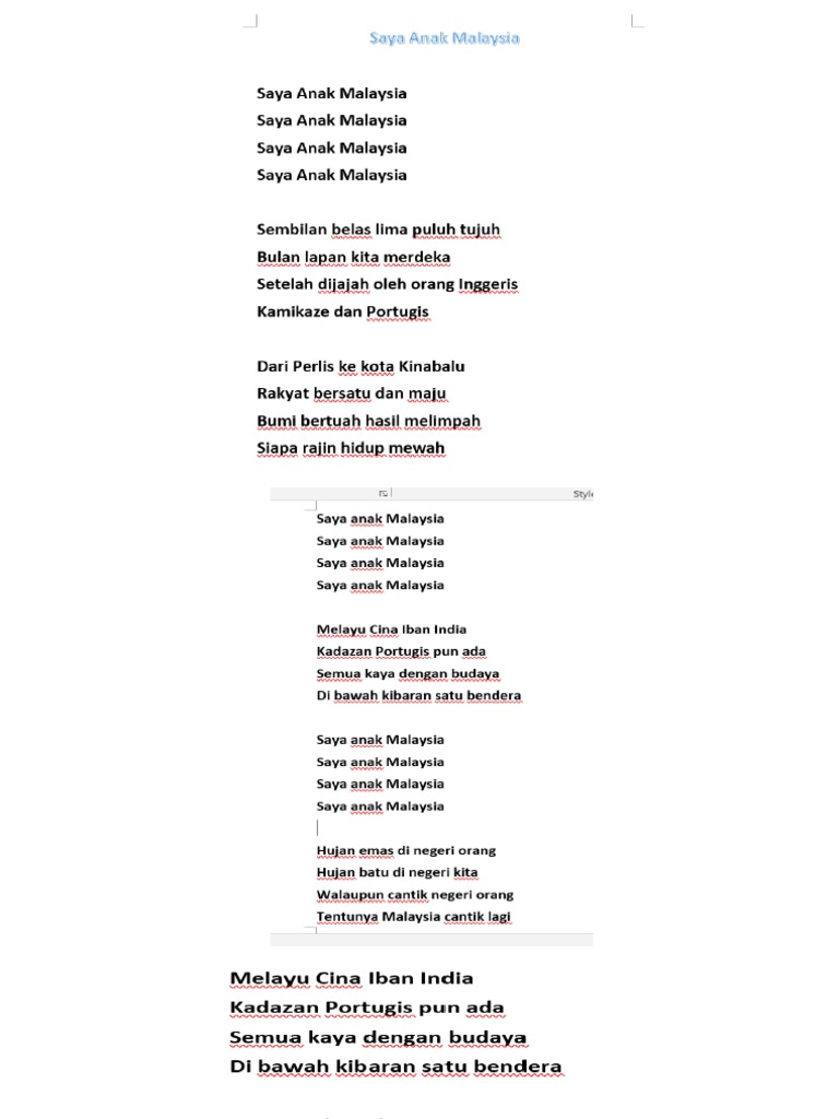 Lirik Lagu Saya Anak Malaysia | PDF