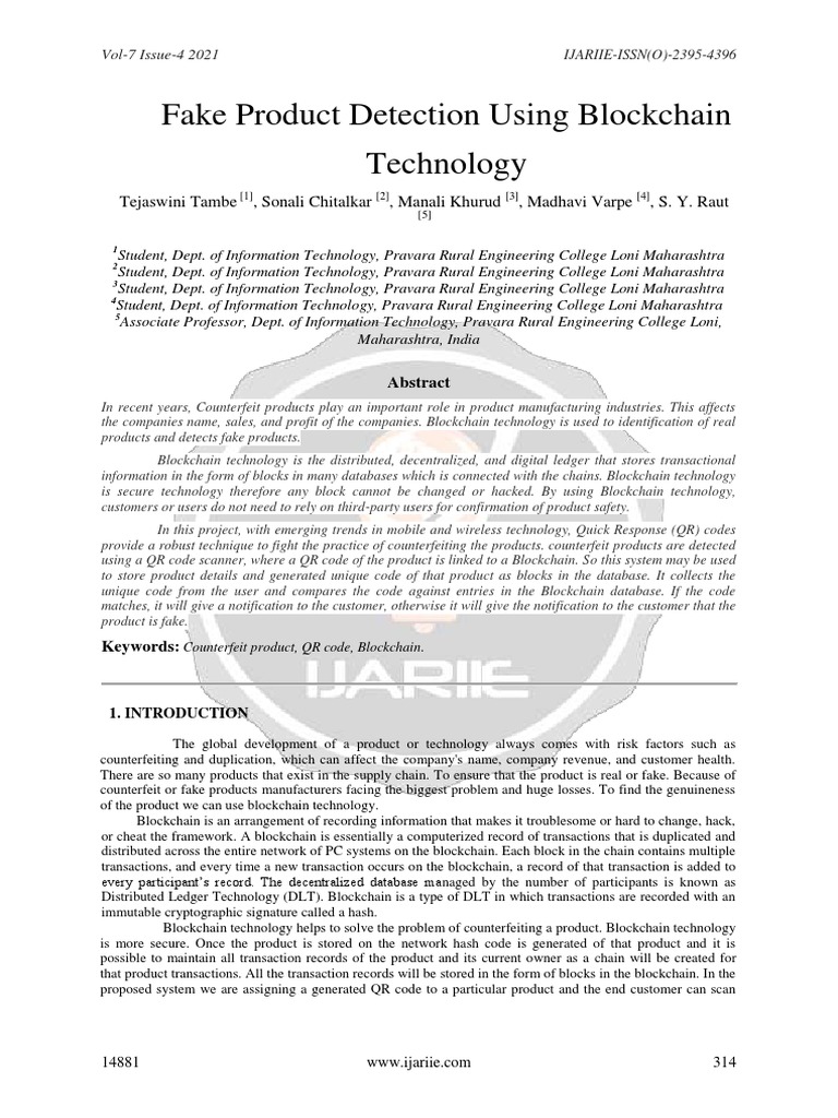 Fake Product Detection Using Blockchain Technology Ijariie14881 | PDF ...