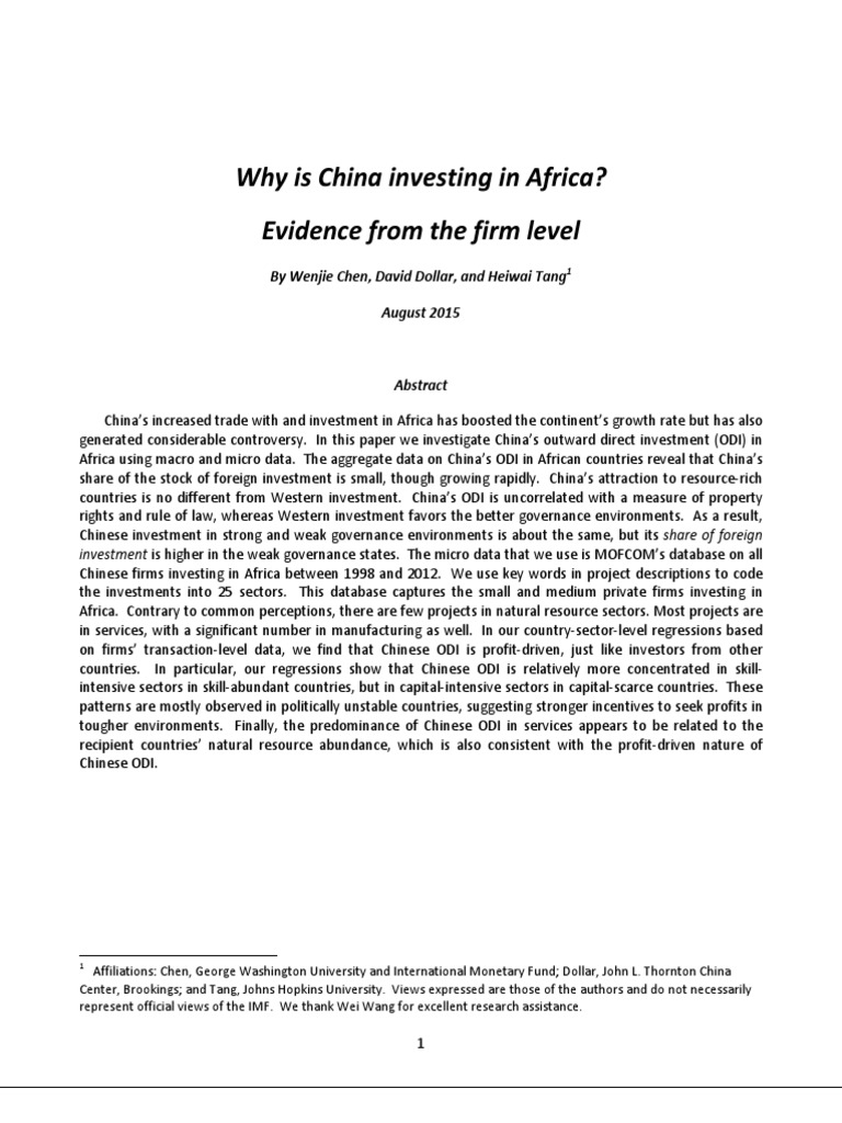 Why Is China Investing In Africa PDF Foreign Direct Investment China