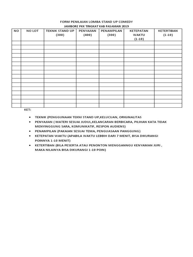 Form Penilaian Lomba Stand Up Comedy PDF