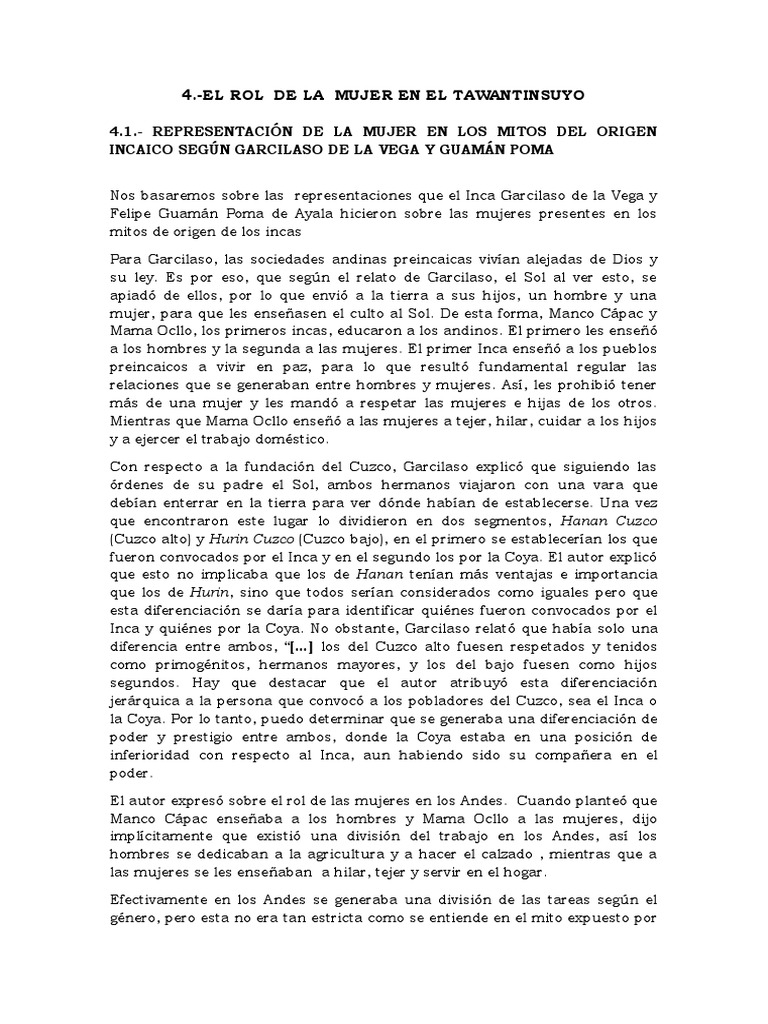 El Rol de la Mujer en el Tawantinsuyo | PDF | Imperio Inca