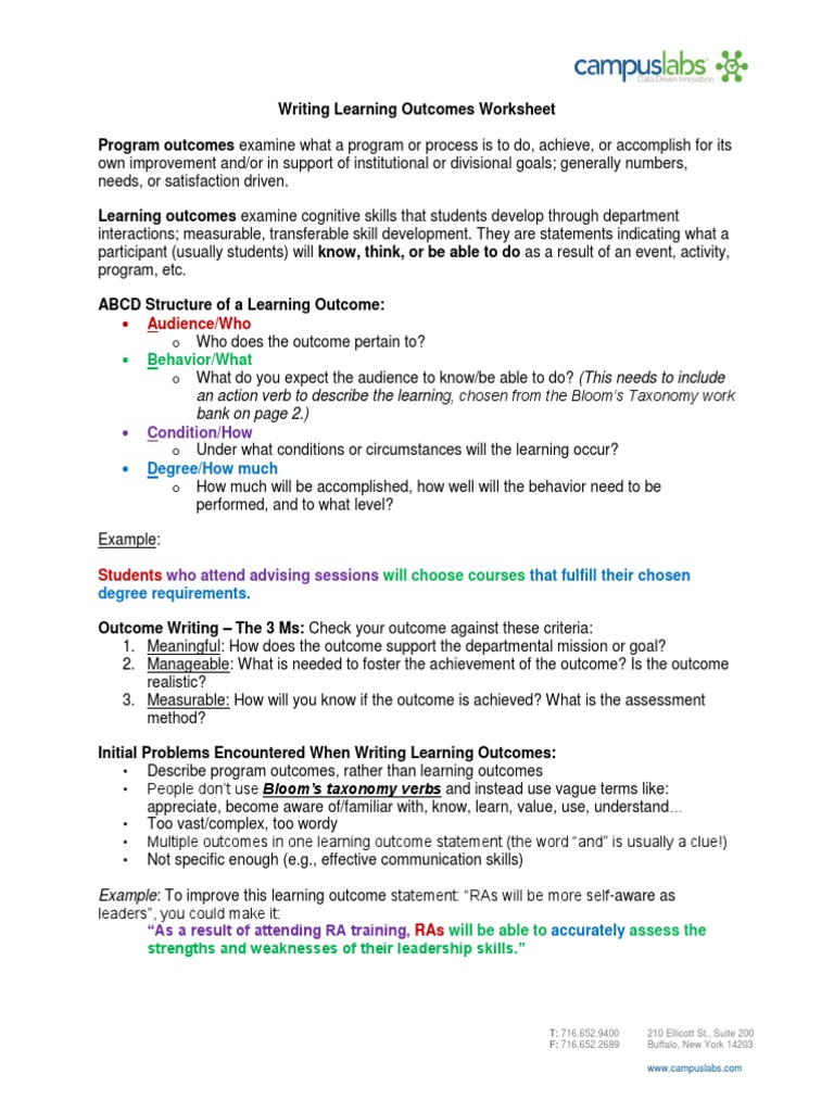 Writing Effective Learning Outcomes | PDF | Learning | Cognitive Science