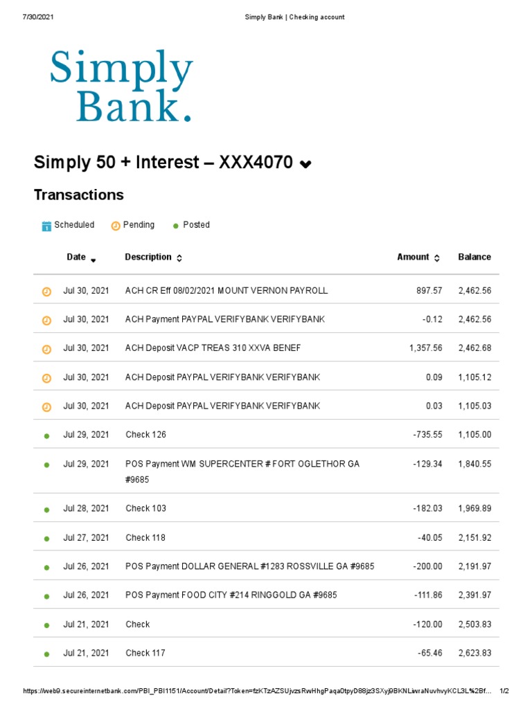 Simply Bank - Checking Account | PDF | Transaction Account | Banks