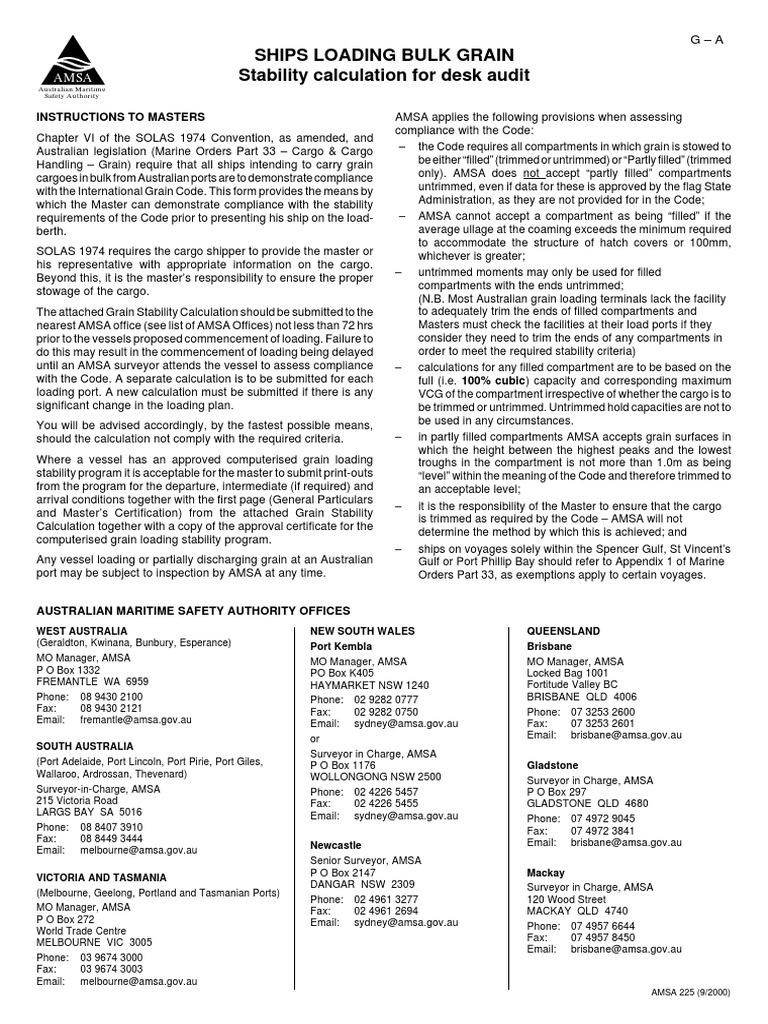 Ships Loading Bulk Grain Stability Calculation For Desk Audit ...