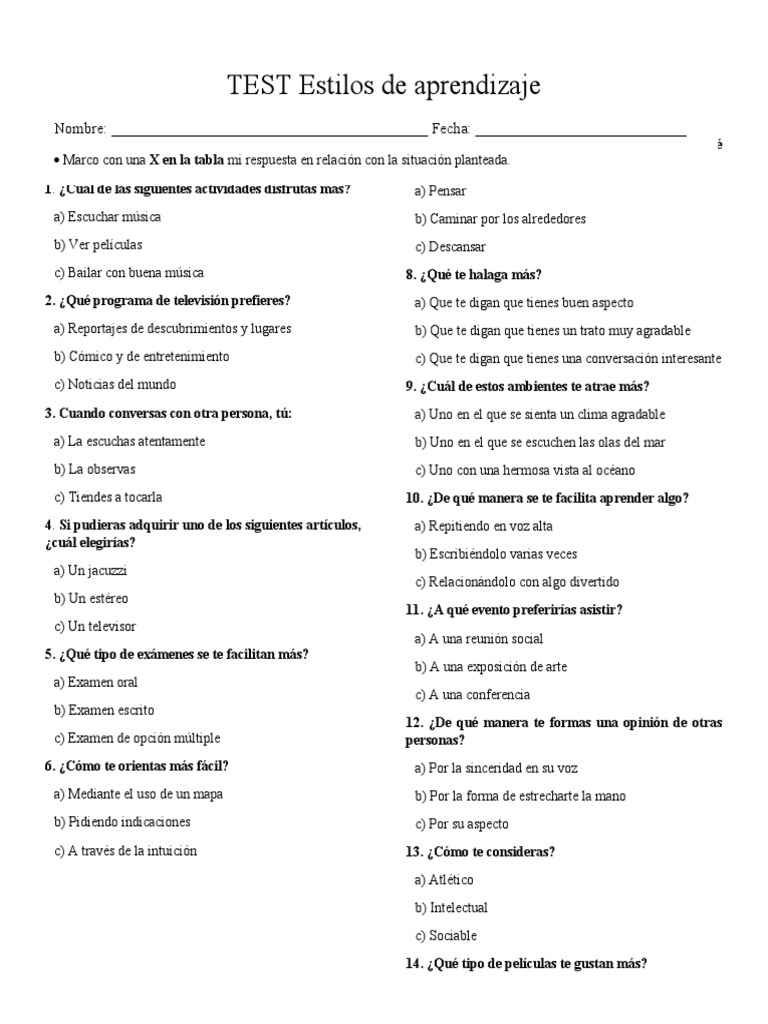 Test de Estilos de Aprendizaje | PDF