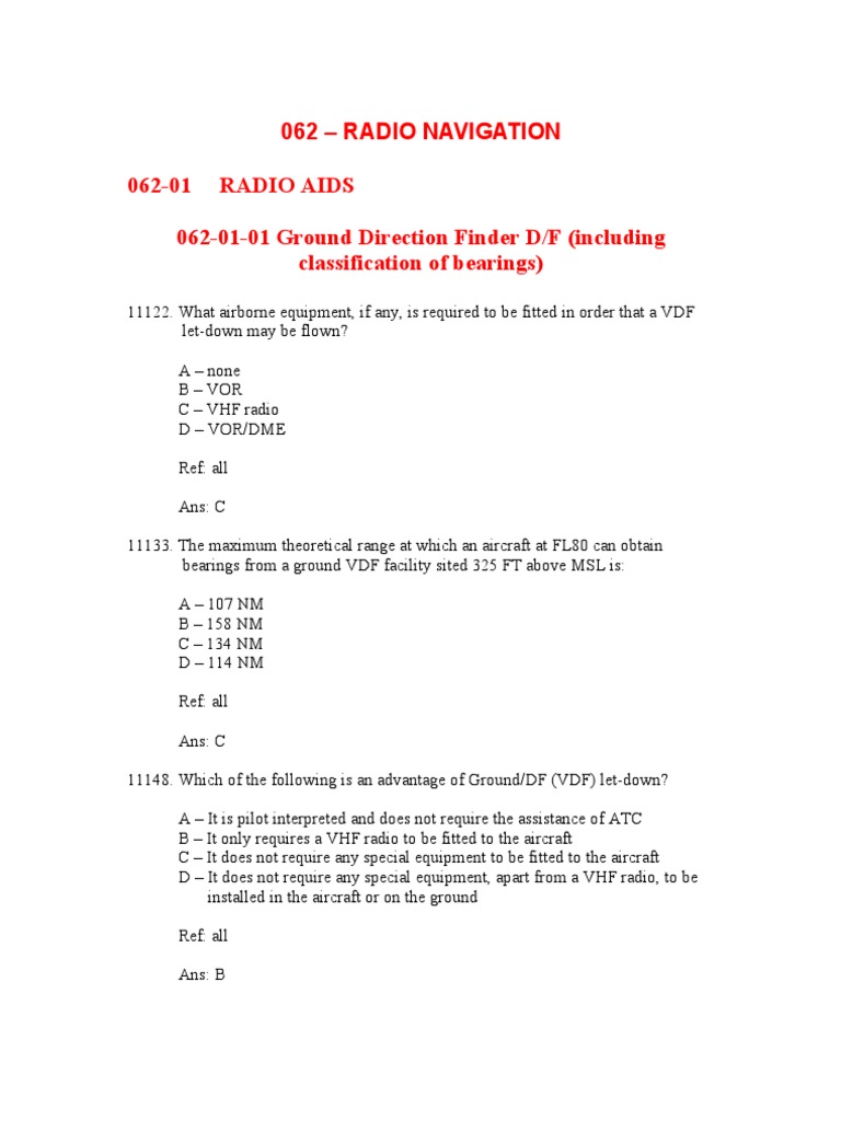 Radio Navigation Questions Radio Propagation Very High Frequency