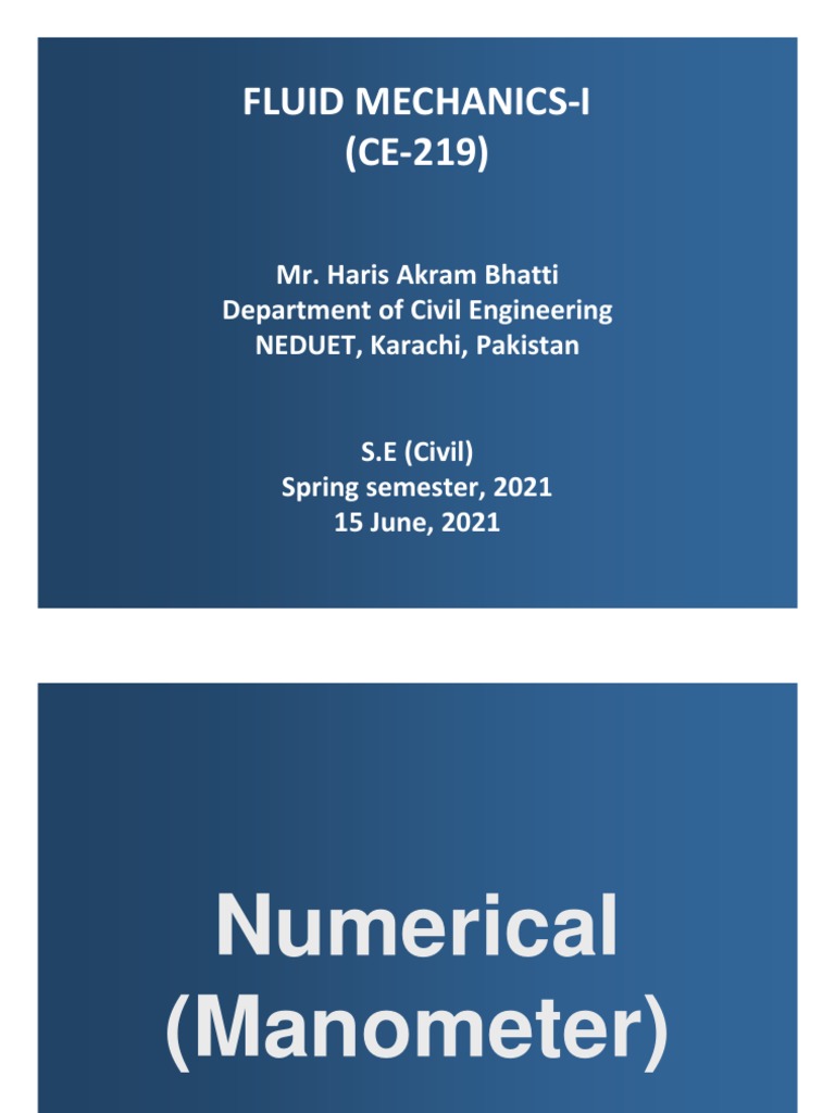 Manometer Numericals PDF Pressure Pressure Measurement