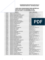 Primeira lista de convocados para matrícula na Universidade Metodista de São Paulo