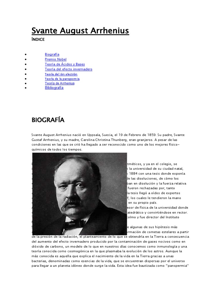 Svante August Arrhenius | PDF | Ácido | Efecto invernadero