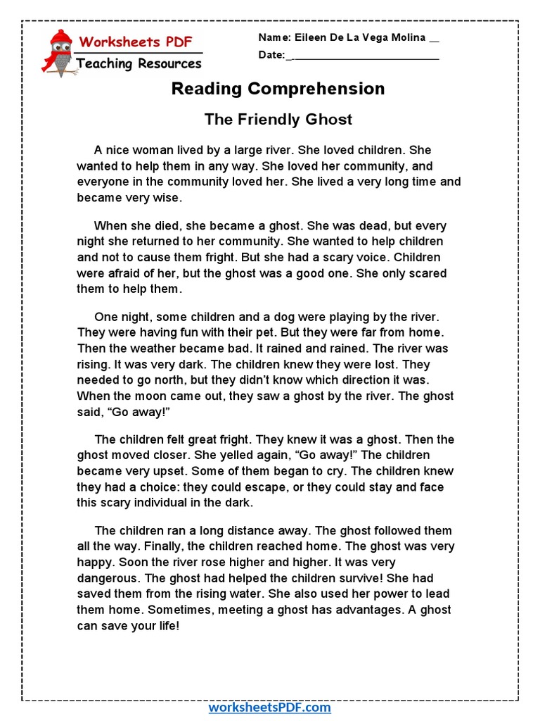 The Friendly Ghost Story Worksheet | PDF