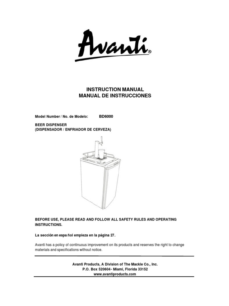 Avanti Bd6000 User Manual PDF Ac Power Plugs And Sockets Tap (Valve)